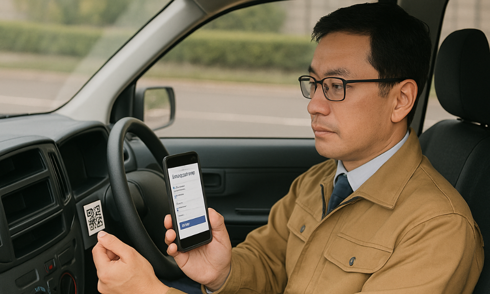 車内に掲示されているQRコードを、手持ちのスマートフォンから読み取り