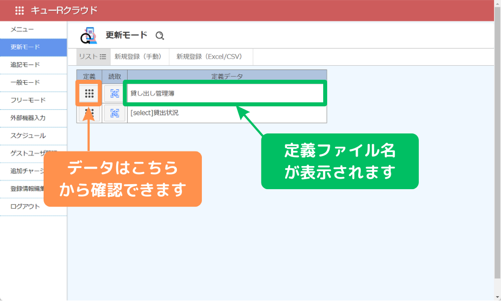 定義リストのデータ表示